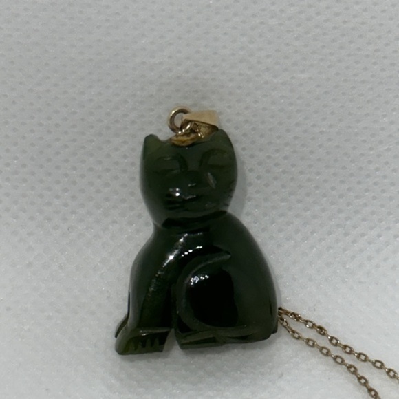 14k real solid gold jade lucky cat‎ - Picture 2 of 14